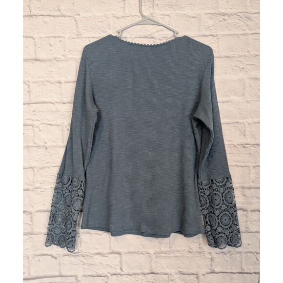 Ribbed Henley Top with lace cuffs Size L/XL SEE MEASUREMENTS - Picture 2 of 7